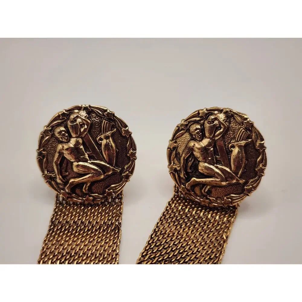 Vintage Swank Zodiac Horoscope Gold Tone Mesh Cufflinks & Tie / Lapel Pin